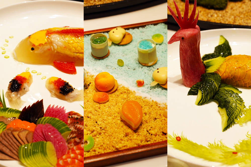 大觀樓長(zhǎng)聯(lián)宴。從左至右依次為翠羽丹霞、四圍香稻、西翥靈儀。供圖